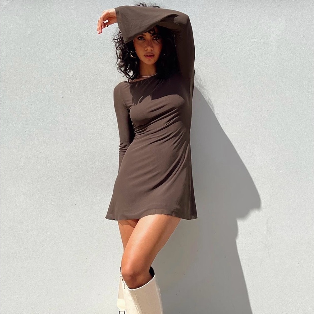 Princess Polly Brown Long Sleeve Mini Dress - Chocolate Brown